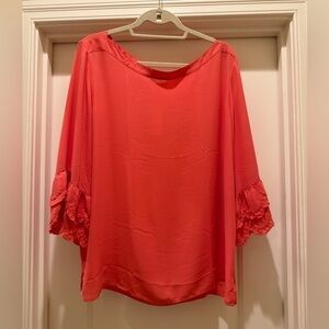 NWT-LOFT Coral Blouse with Ruffled Sleeves